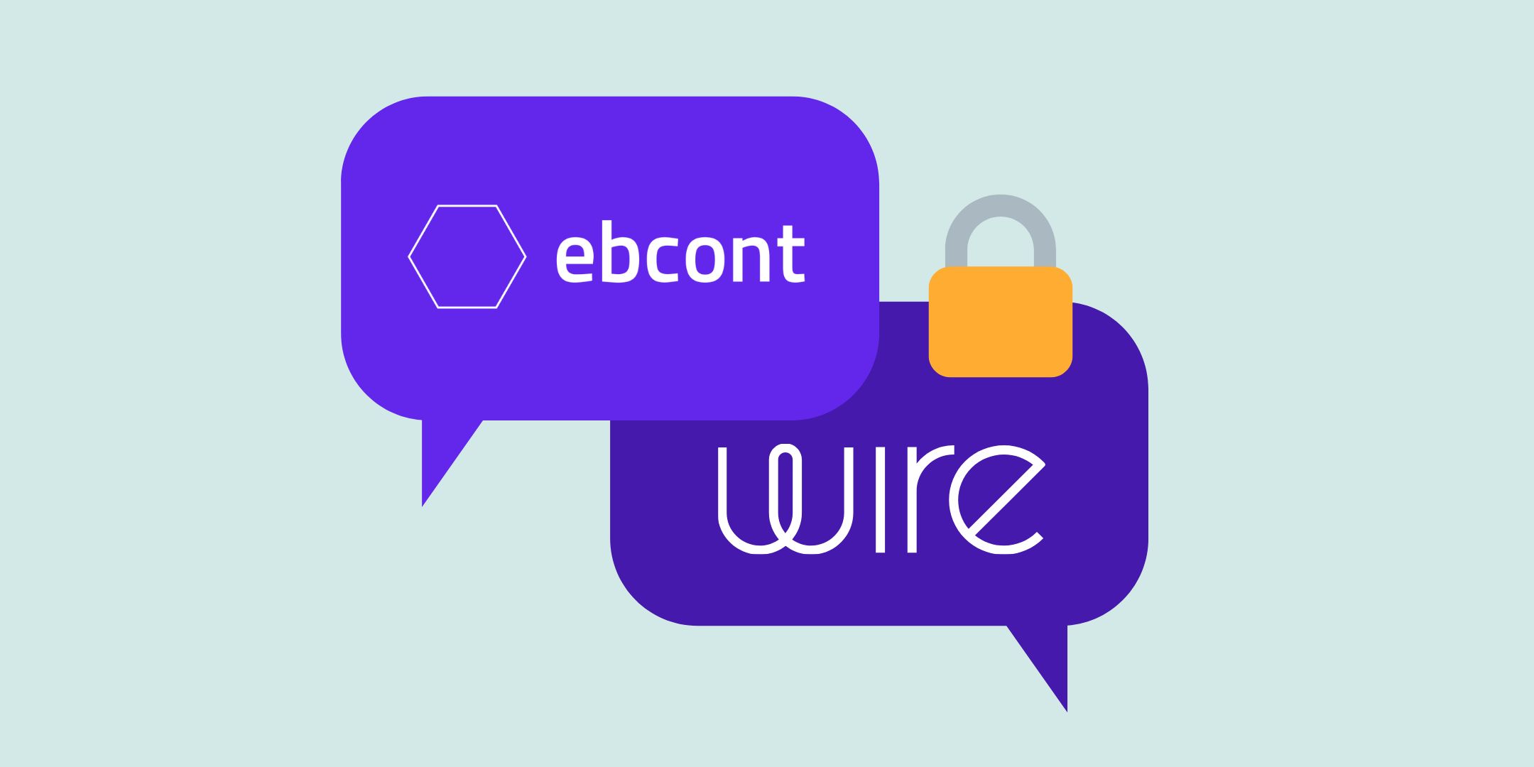 Zwei Sprechblasen mit den Logos von EBCONT und Wire, daneben ein stilisiertes Vorhängeschloss.
